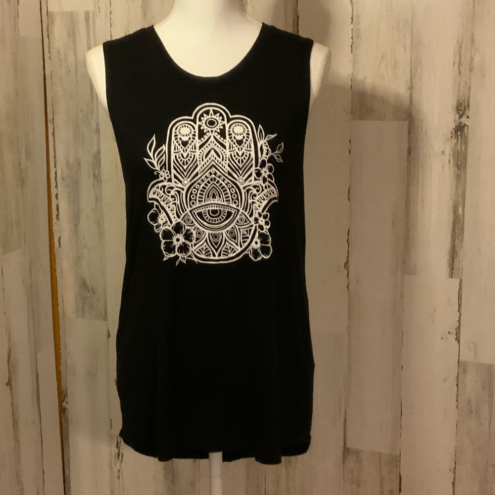 Black Sleeveless Top with Hamsa Design